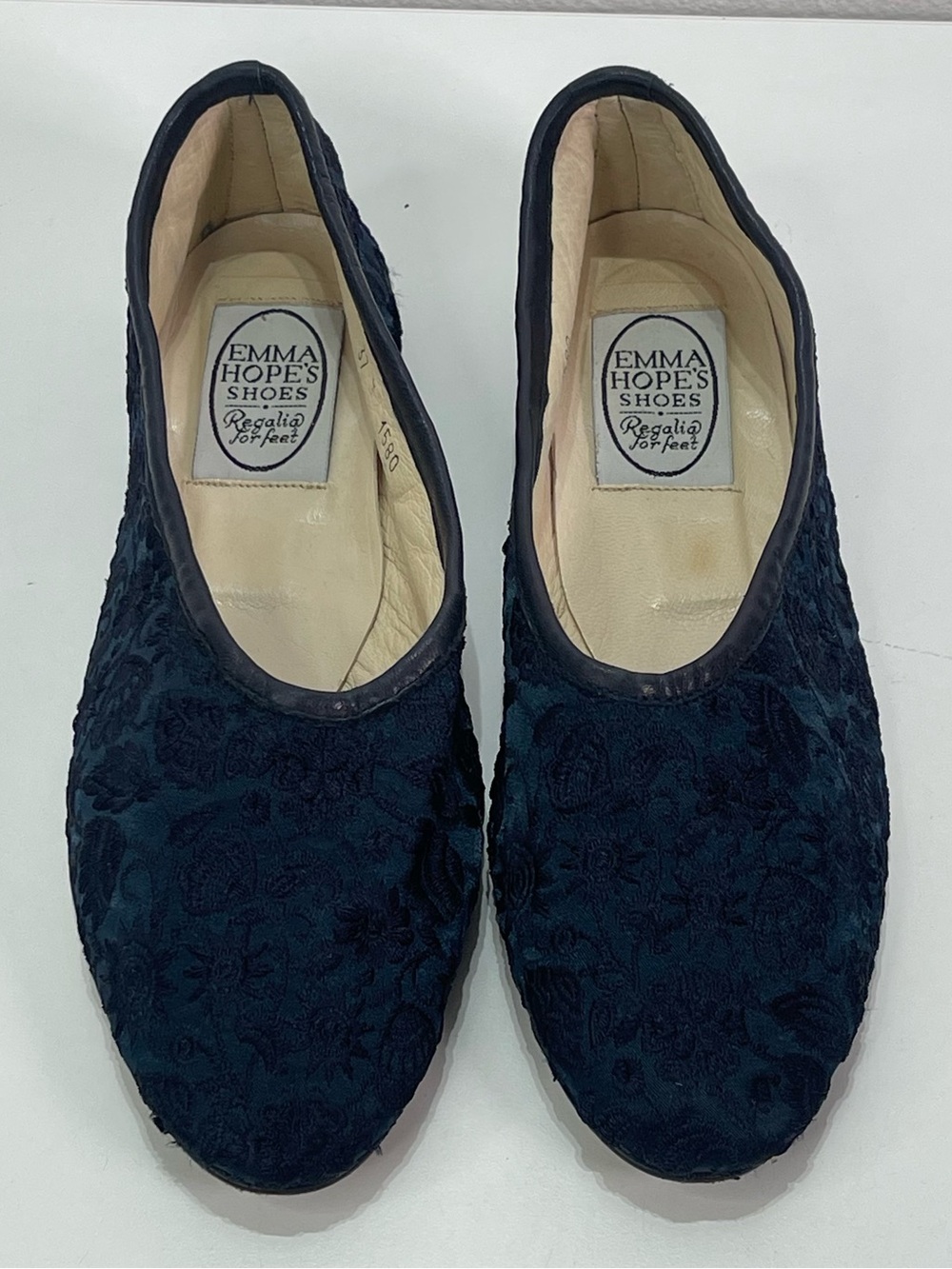 Emma Hope's Ballet Flats Navy Blue Silk Floral Embroidered Women's 37 Whimsigoth
